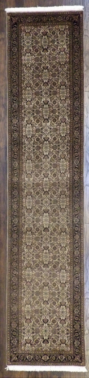 Persian Herati Mir Design hand-knotted wool rug in Black & Beige, full view