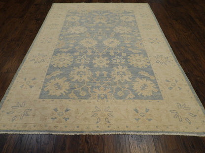 Oushak Bamiyan Wash Hand-Knotted Wool Rug in Blue & Beige — 6'0" x 9'0" | SKU w725