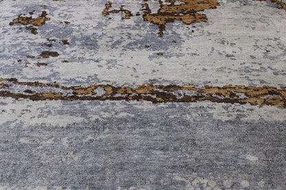Blue 8'10" x 11'10" Modern Abstract Distress Design Hand knotted Silk Rug - Sku: w2341