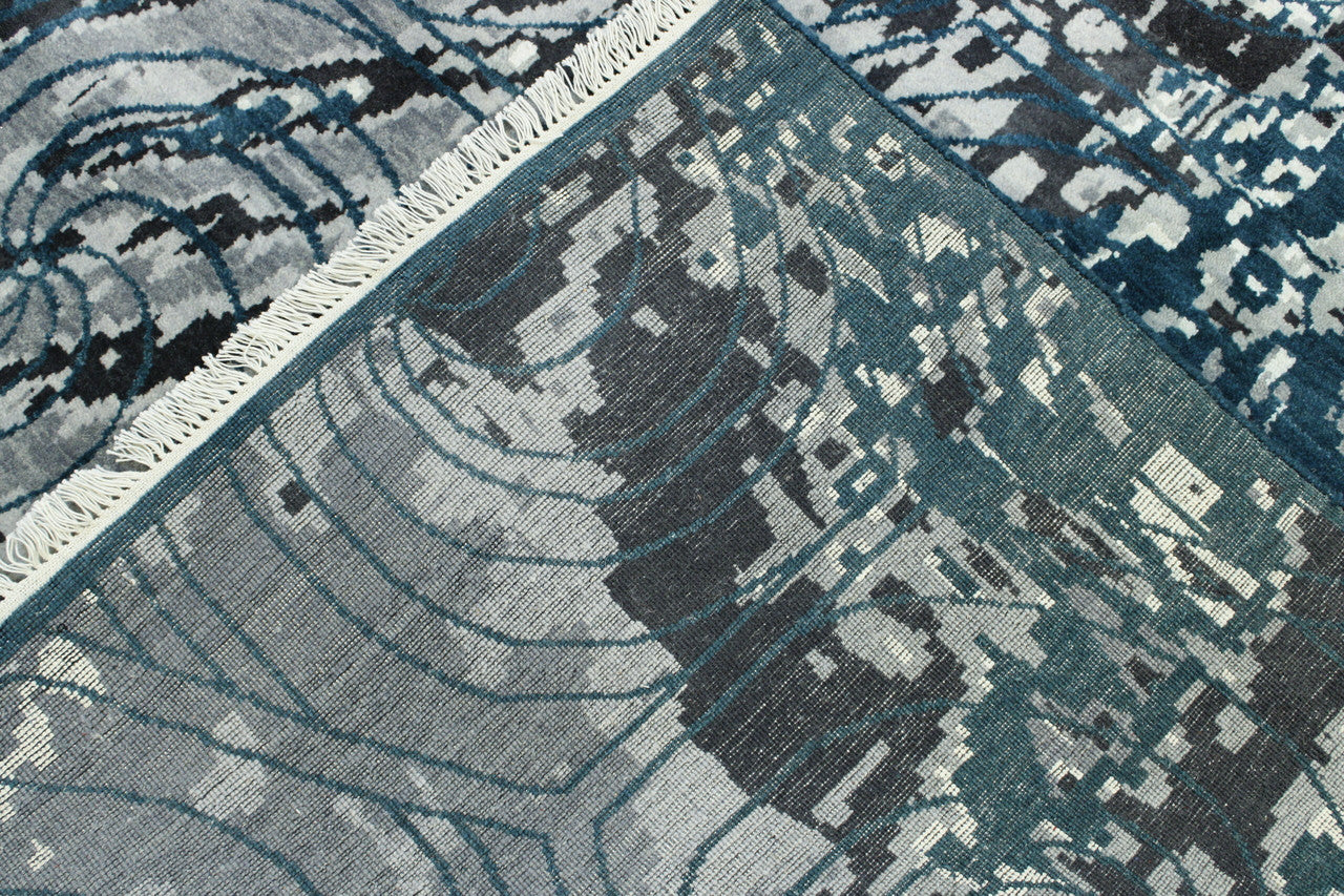 Back of Modern Ikat Design hand-knotted rug