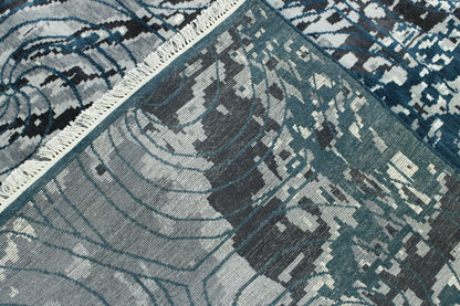 Back of Modern Ikat Design hand-knotted rug
