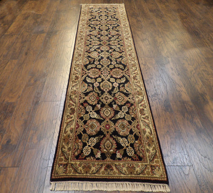 Back of hand-knotted Jaipur Kashan runner showing construction
