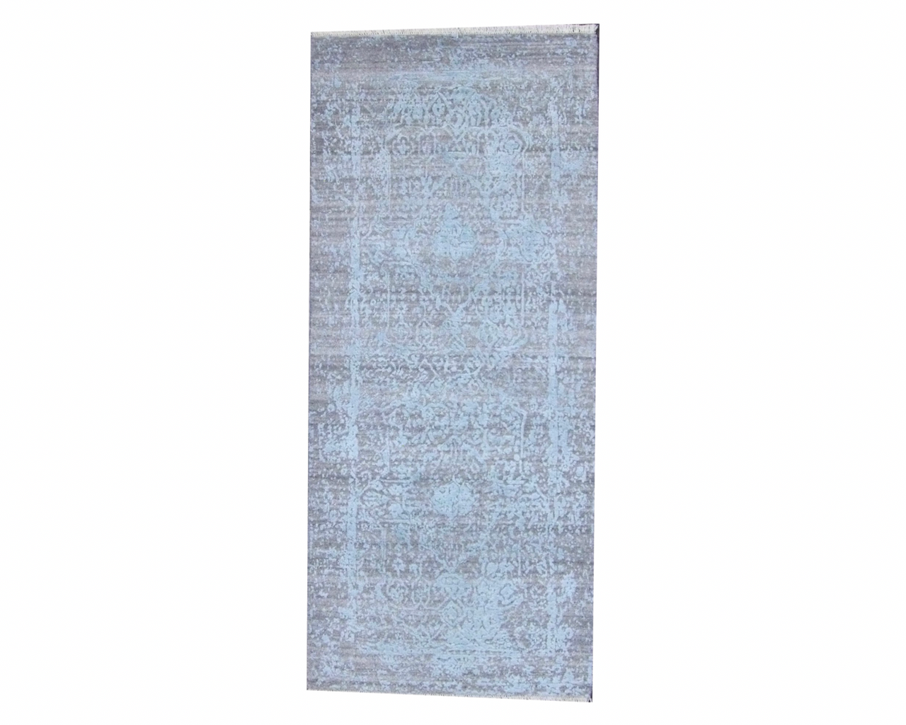 Blue 2'6" x 6'0" Transitional Broken Design Hand knotted Wool/Silk Rug - Sku: w222