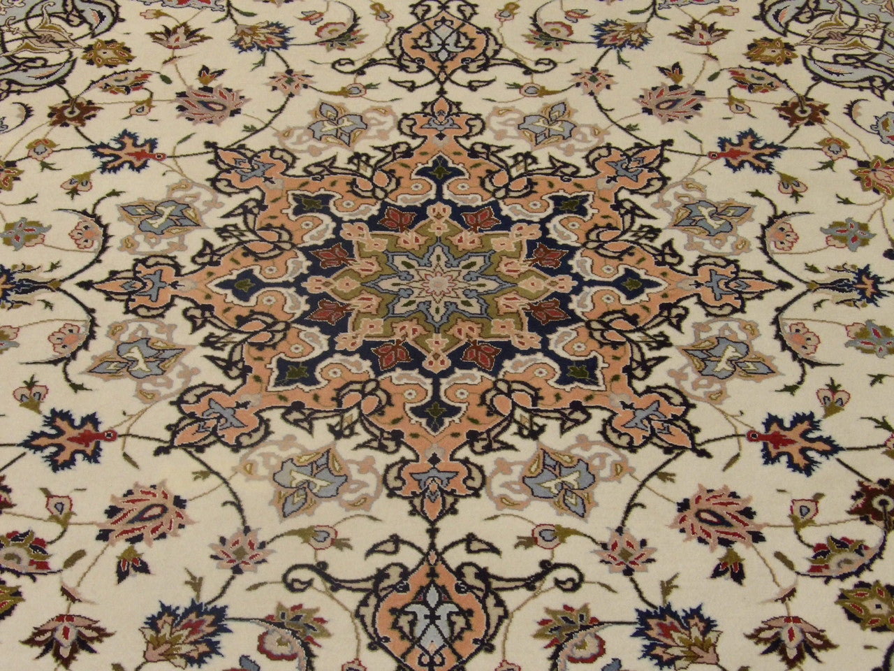 Back of Fine Persian Qum hand-knotted rug