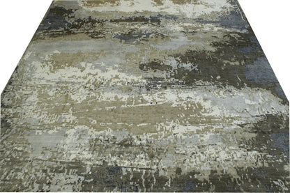 Modern Abstract Broken Design hand-knotted wool rug in Blue & Beige, full view