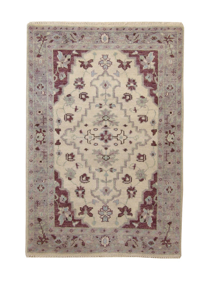 Tribal Heriz Oushak hand-knotted wool rug in Beige, full view