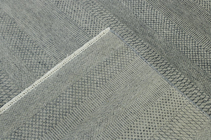 Gray 6'0" x 8'3" Modern Grass Design Hand knotted Wool/Silk Rug - Sku: W2080