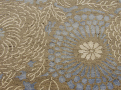Close-up of wool-silk pile, Blue & Gray rug