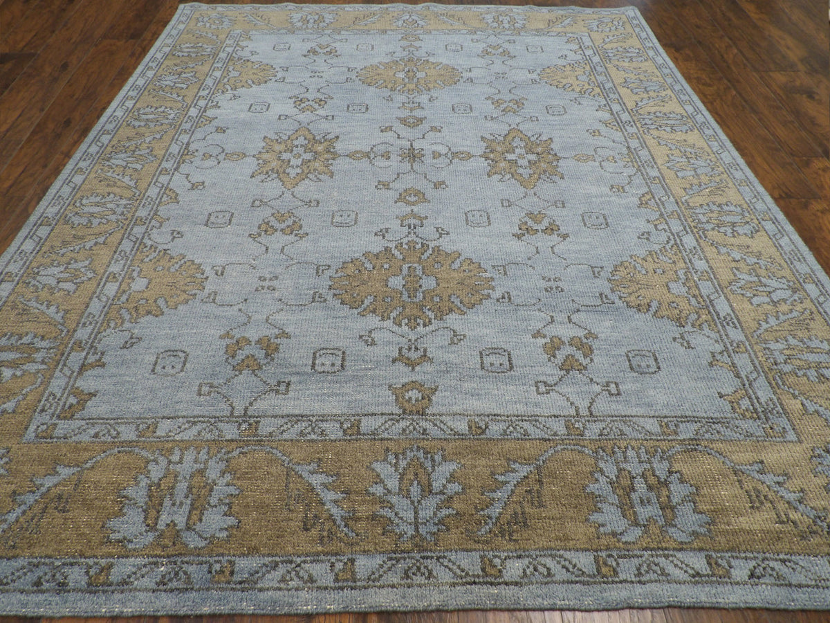 Close-up of wool pile, black and blue rug