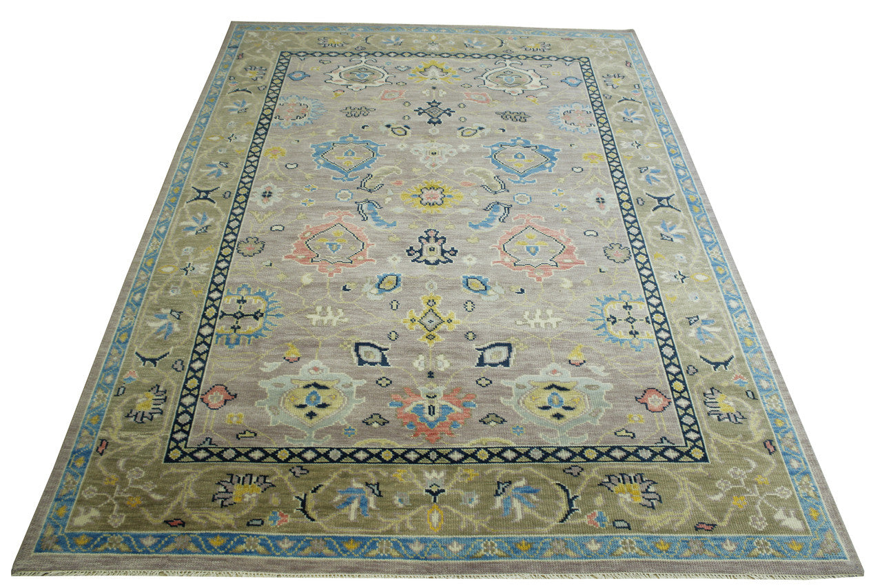 Oushak Colorful Ziegler rug border detail