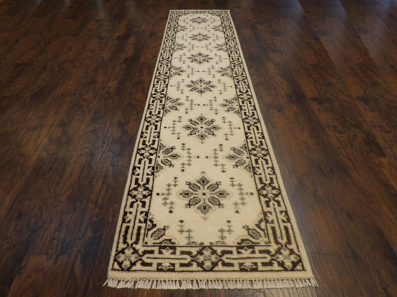 Close-up of wool pile, Brown & Beige rug
