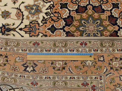 Beige & Pink Fine Persian Qum rug in room setting