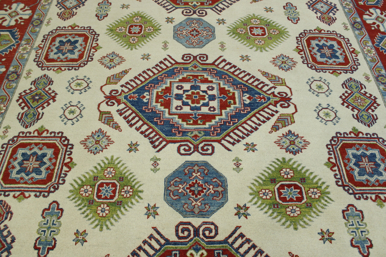 Back of Tribal Super Kazak hand-knotted rug