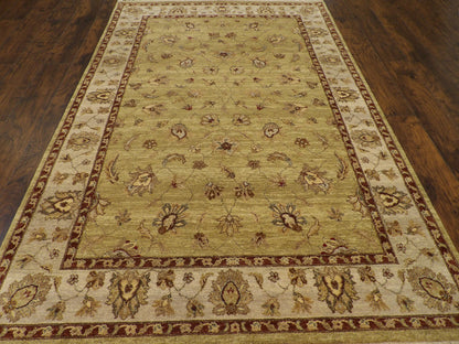 Chobie Oushak / Peshawar hand-knotted wool rug in Green, 6'0" x 9'0", SKU W897