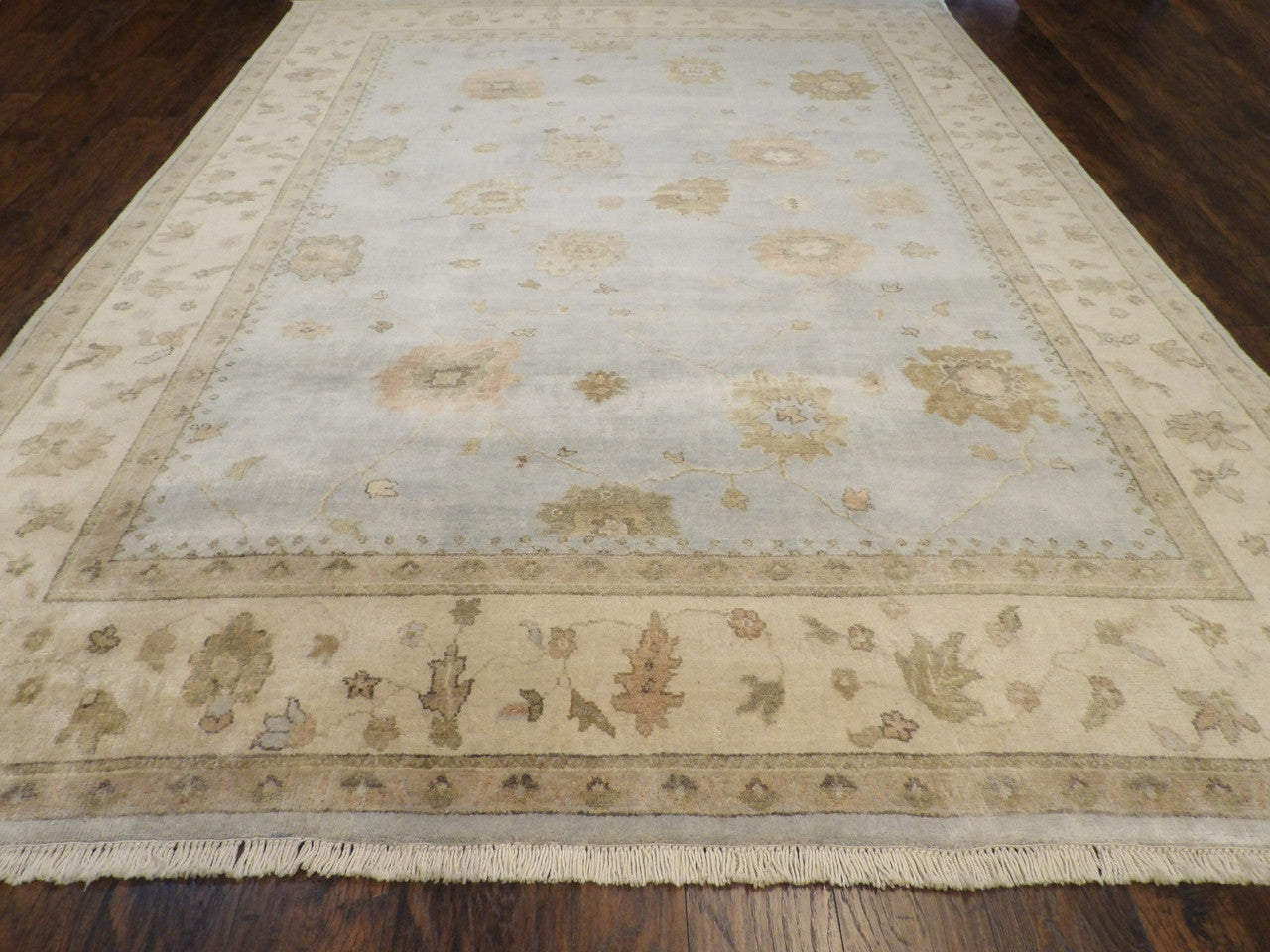 Close-up of wool pile, Blue & Beige rug