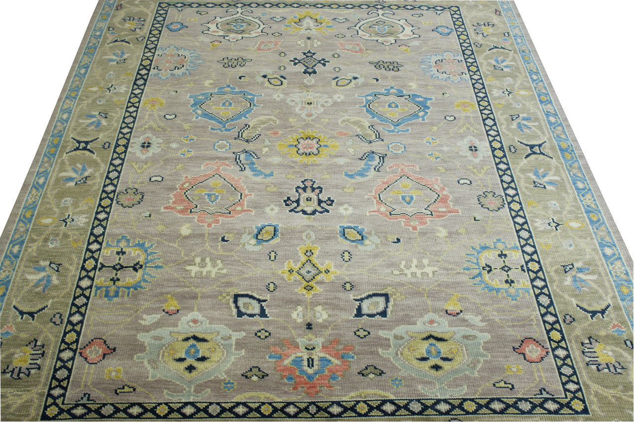 Oushak Colorful Ziegler rug corner detail
