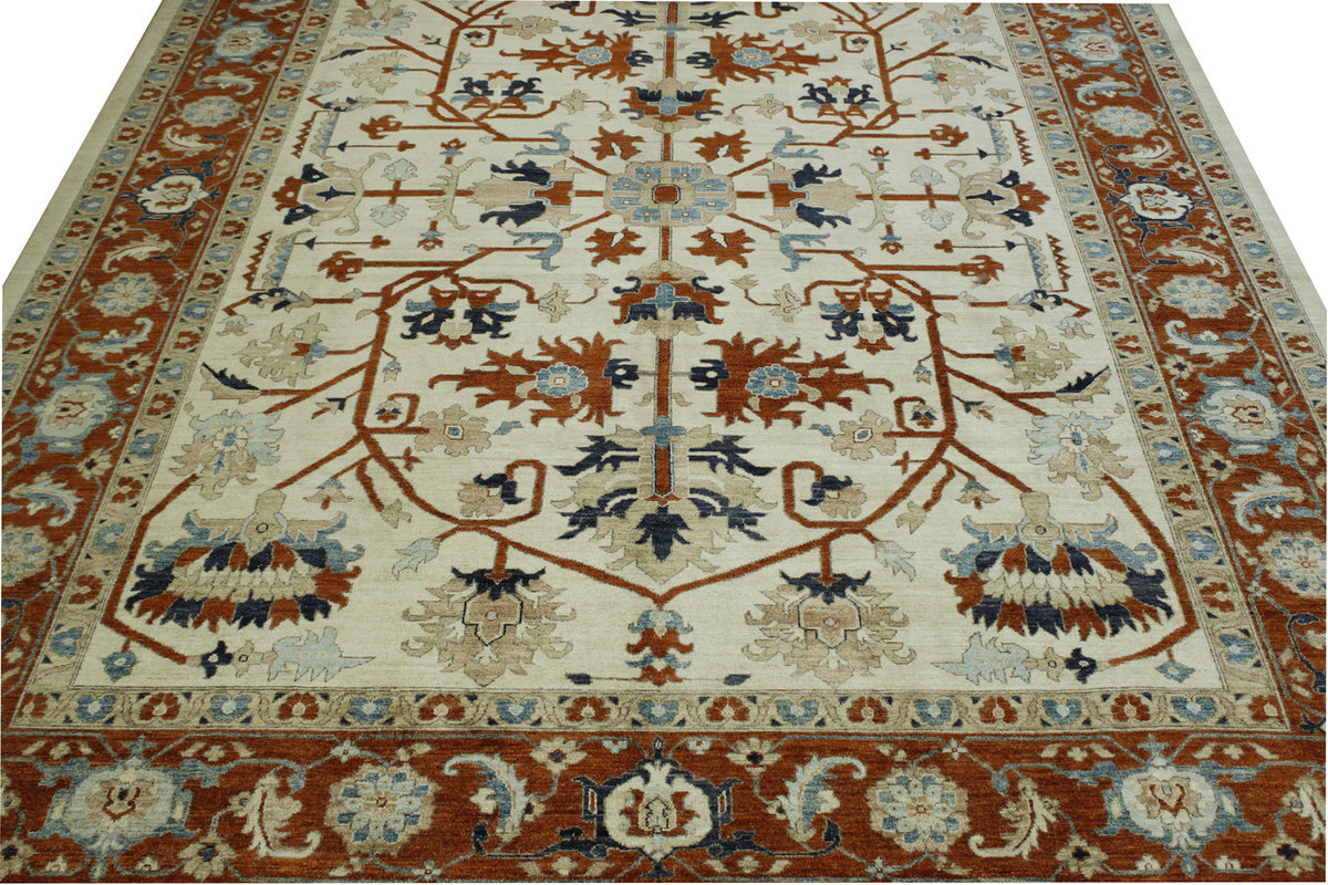 Beige & Rust Tribal Fine Floral Sherapi rug in room setting