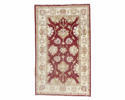 Agra Ziegler hand-knotted wool rug in Beige & Red, full view