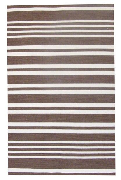 Coastal Flat Weave Indoor/Outdoor Beach hand-knotted wool rug in Brown & Beige, full view