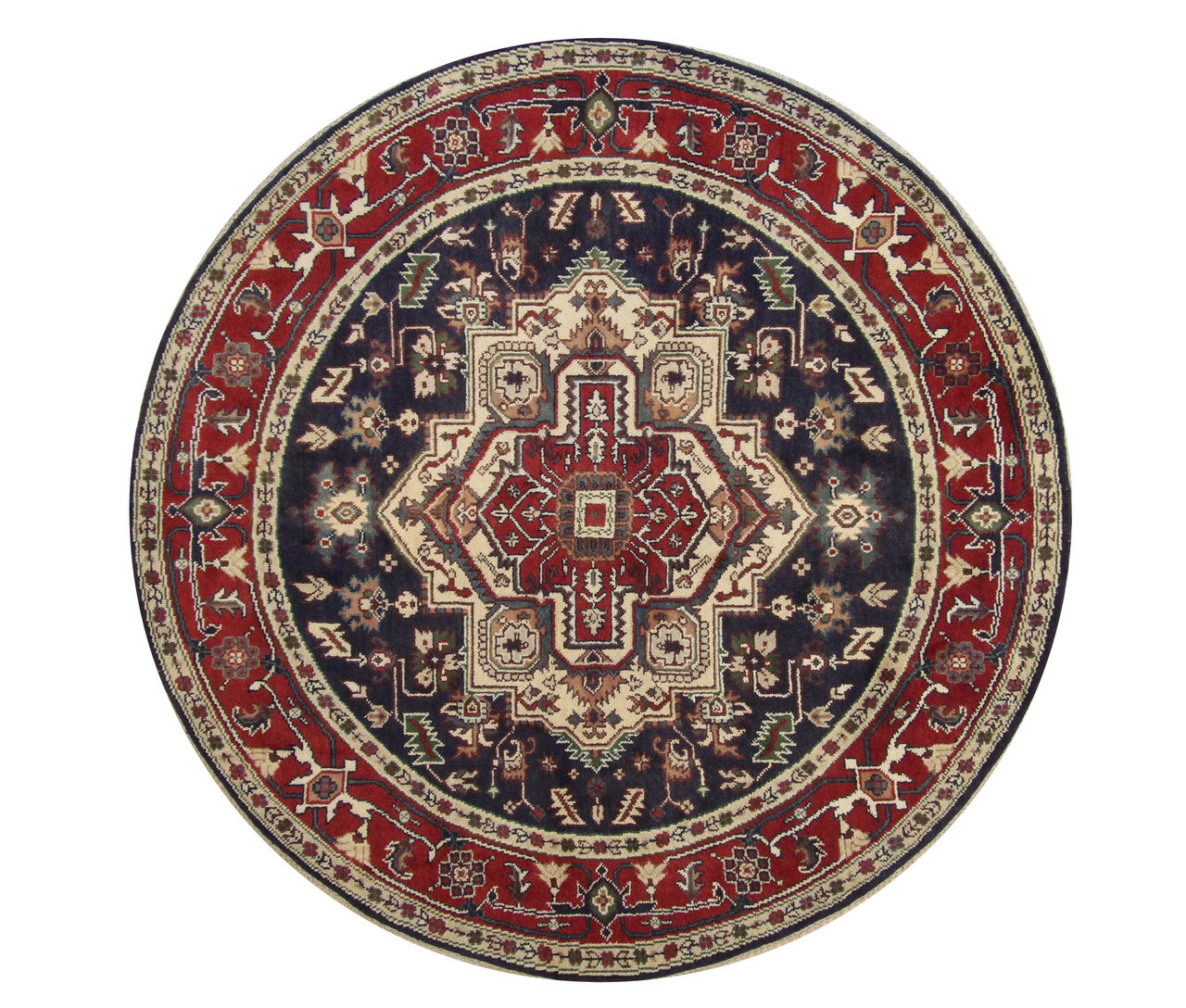 Tribal Indo Heriz hand-knotted wool rug in Blue & Red, full view