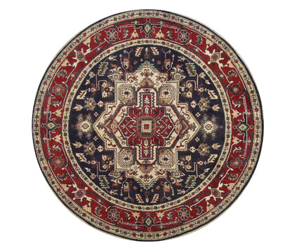 Tribal Indo Heriz hand-knotted wool rug in Blue & Red, full view