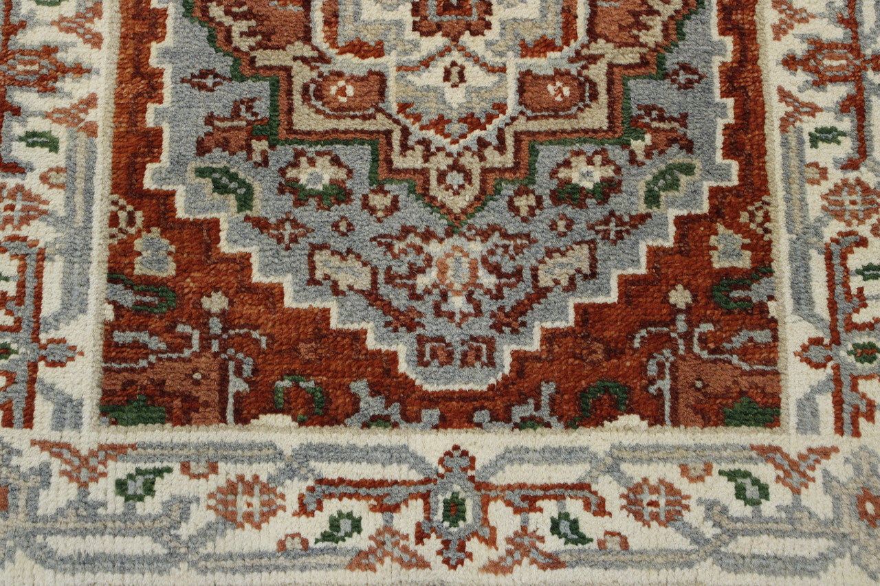 Tribal Indo Heriz rug border detail