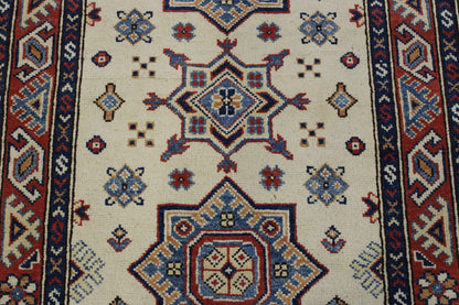 Tribal Super Kazak rug corner detail