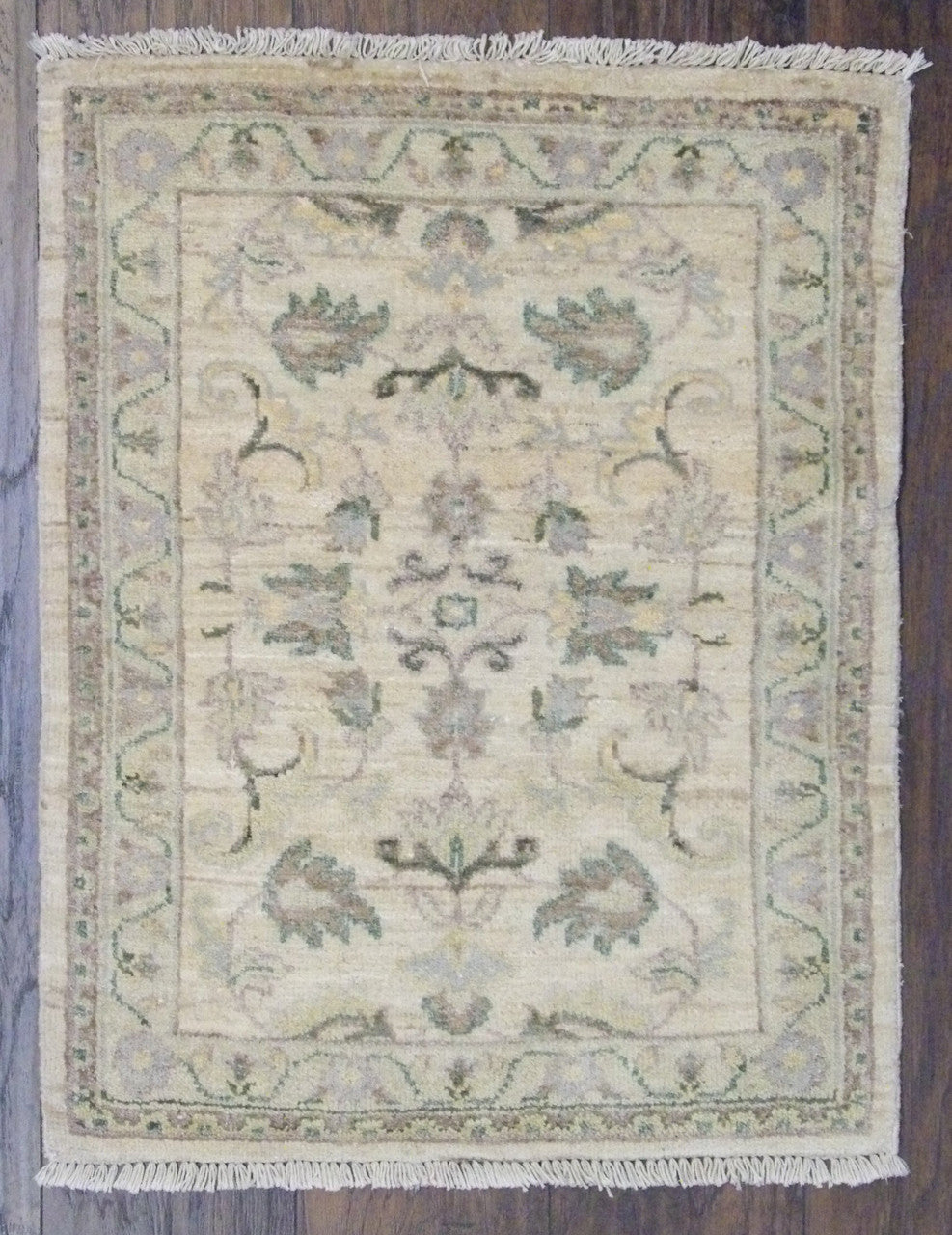 Oushak Chobi Natural Dye hand-knotted wool rug in Beige, full view