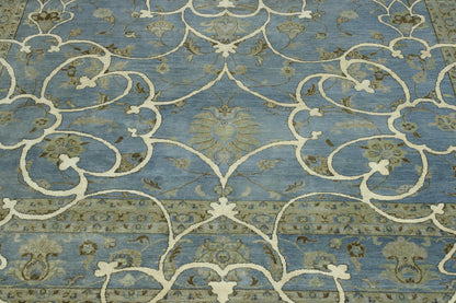 Blue & Brown Traditional Agra Ziegler Chobi rug in room setting