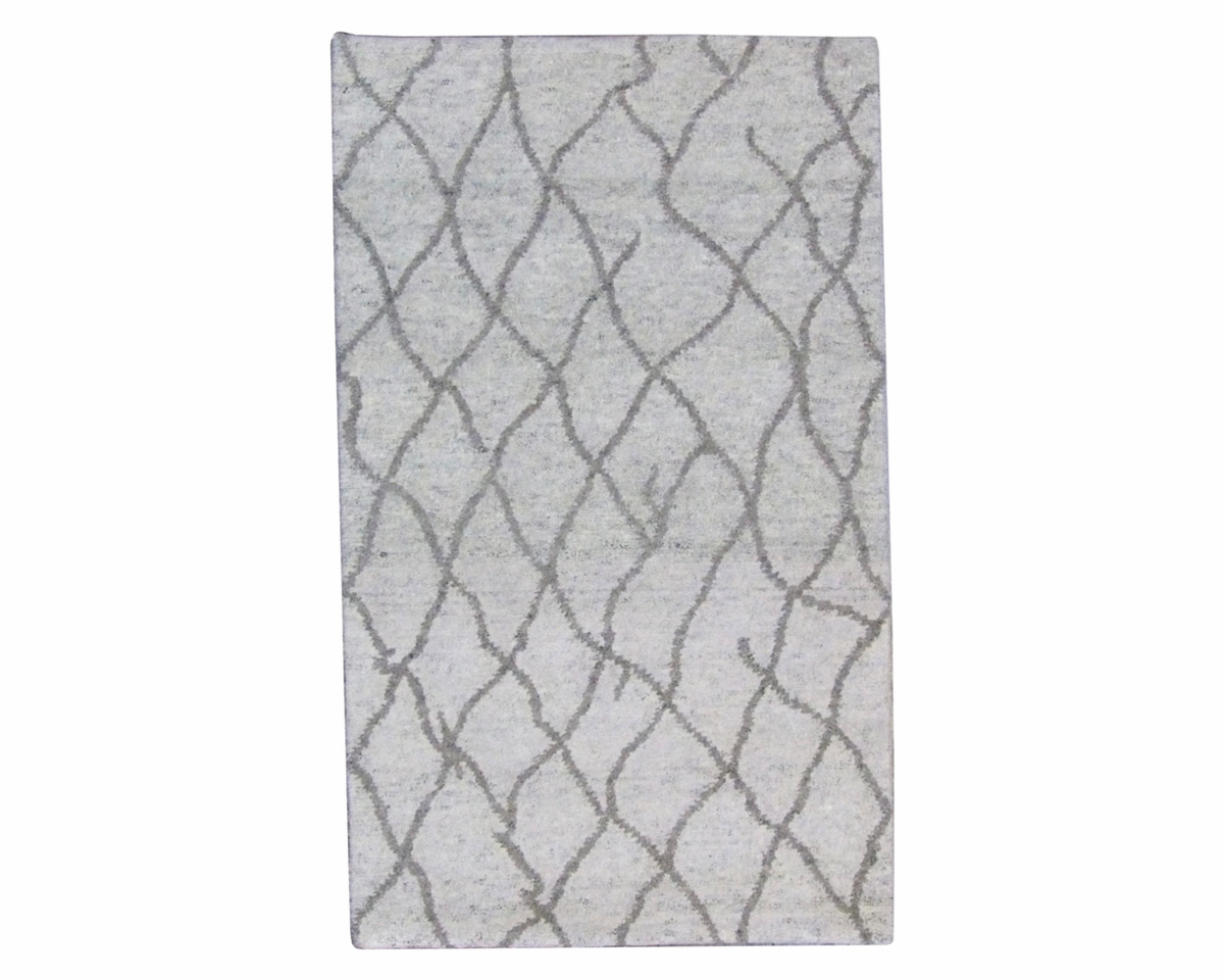 Moroccan Tibetan Weave Design hand-knotted wool-silk rug in Brown & Beige, full view