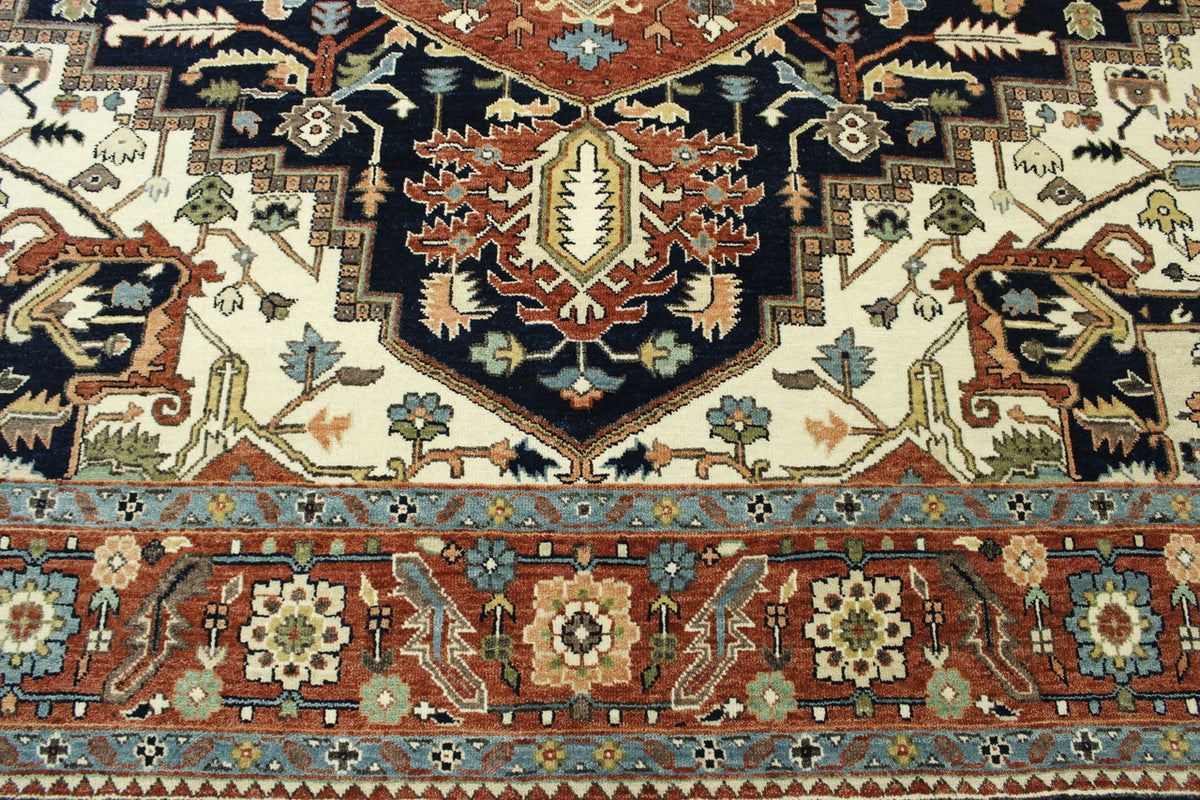 Blue & Rust Traditional Fine Sherapi rug in room setting