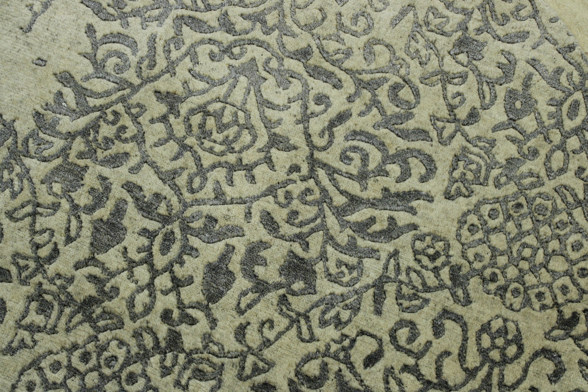 Close-up of wool-silk pile, Blue & White rug