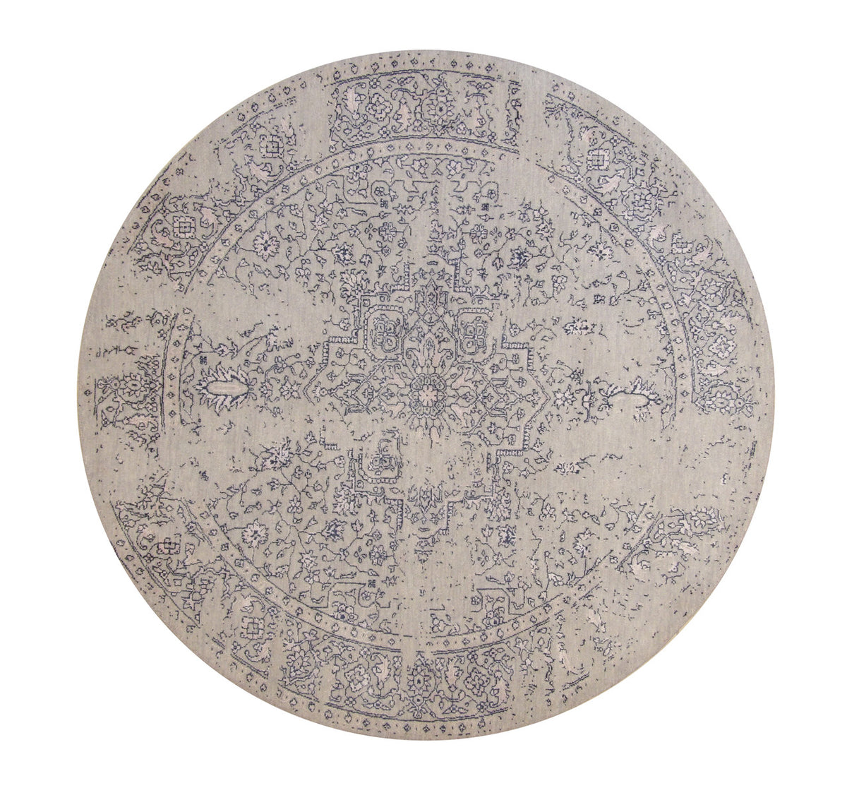 Modern Abstract Broken Design hand-knotted wool-silk rug in Blue & Gray, full view