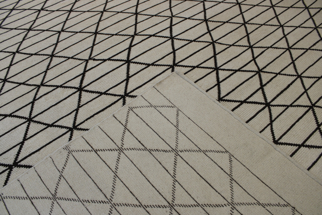 Back of Modern Distressed Moroccan Design hand-knotted rug