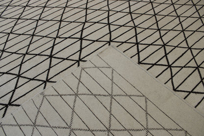 Back of Modern Distressed Moroccan Design hand-knotted rug