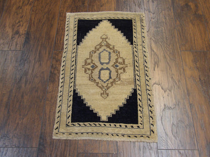 Close-up of fine knotting on antique Yastik rug