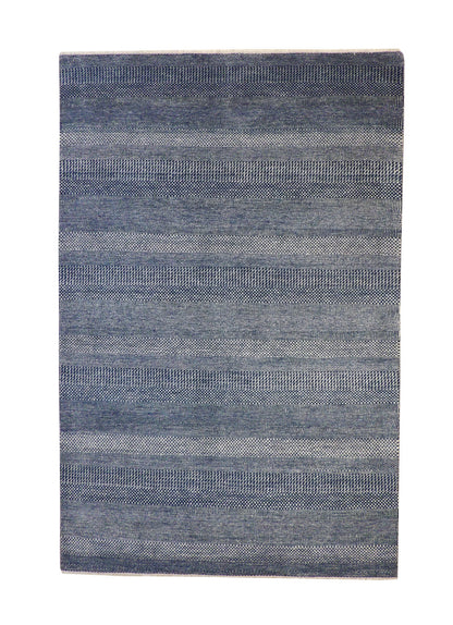 Modern Grass Design hand-knotted wool-silk rug in Blue & White, full view