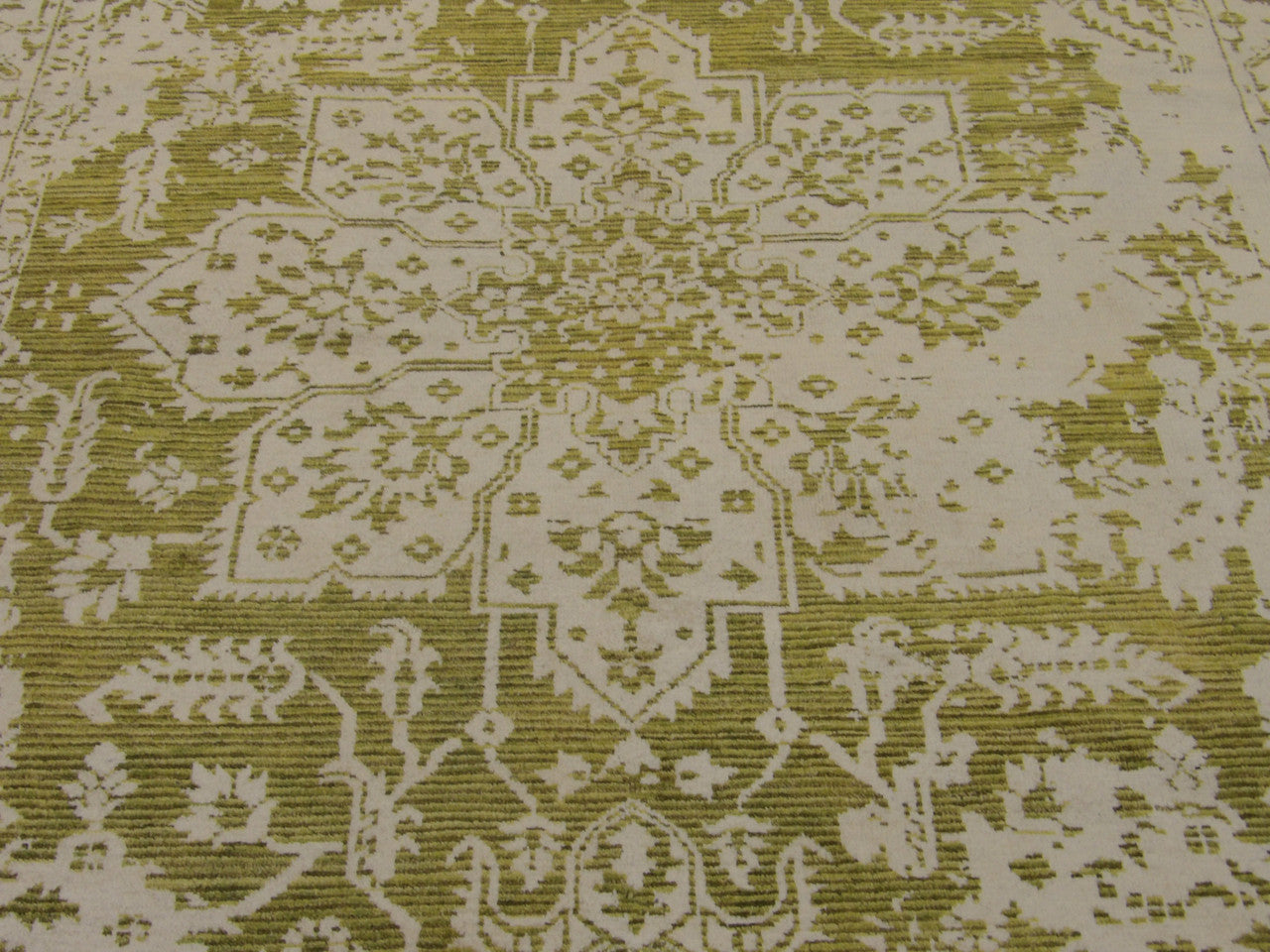 Back of transitional hand-knotted rug