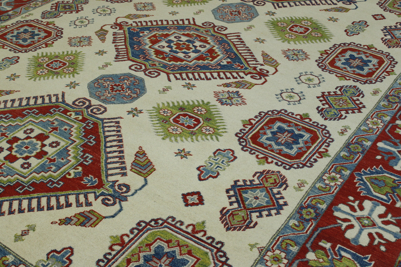 Tribal Super Kazak rug border detail