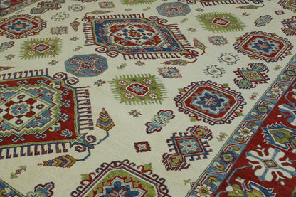 Tribal Super Kazak rug border detail