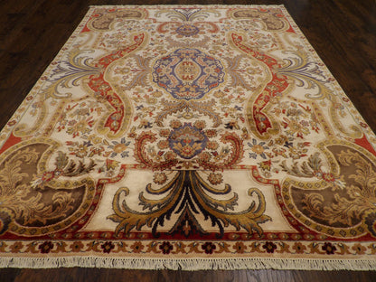 Close-up of silk pile, Beige & Red rug
