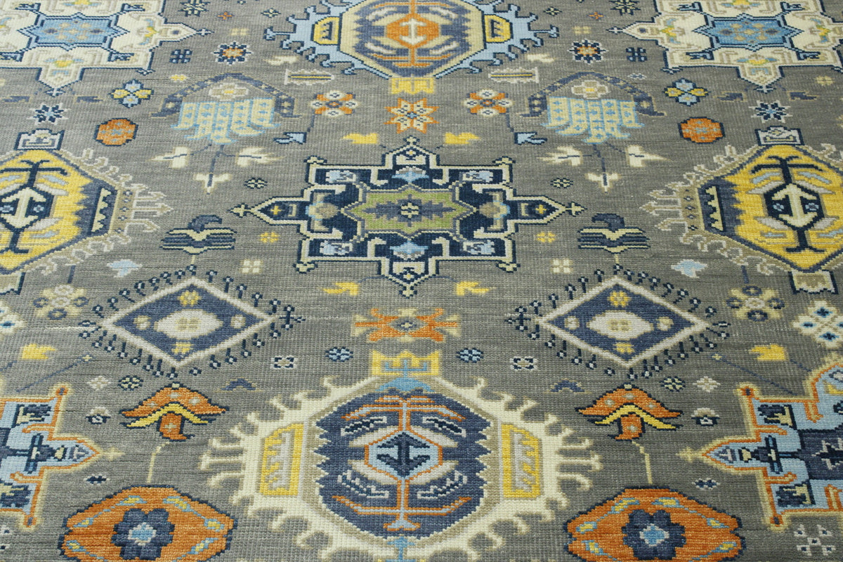 Blue & Gray Oushak Ziegler Kazak rug in room setting