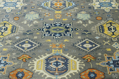 Blue & Gray Oushak Ziegler Kazak rug in room setting