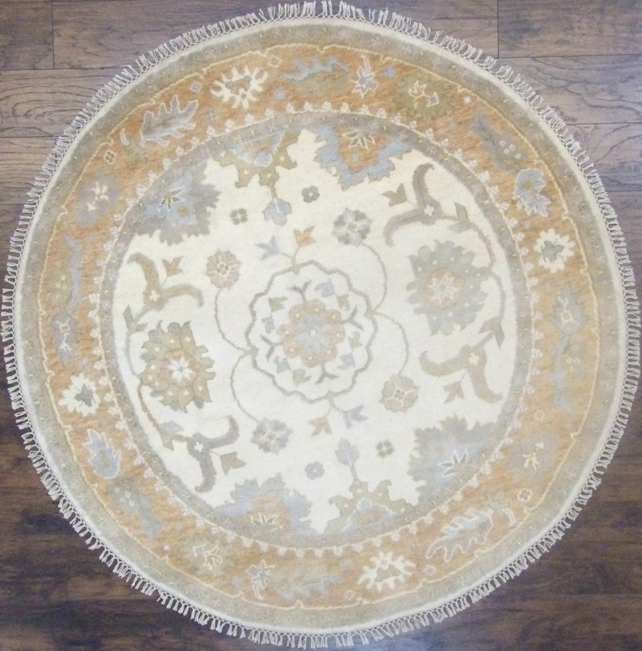 Turk Oushak Natural Dye hand-knotted wool rug in Beige & Pink, full view