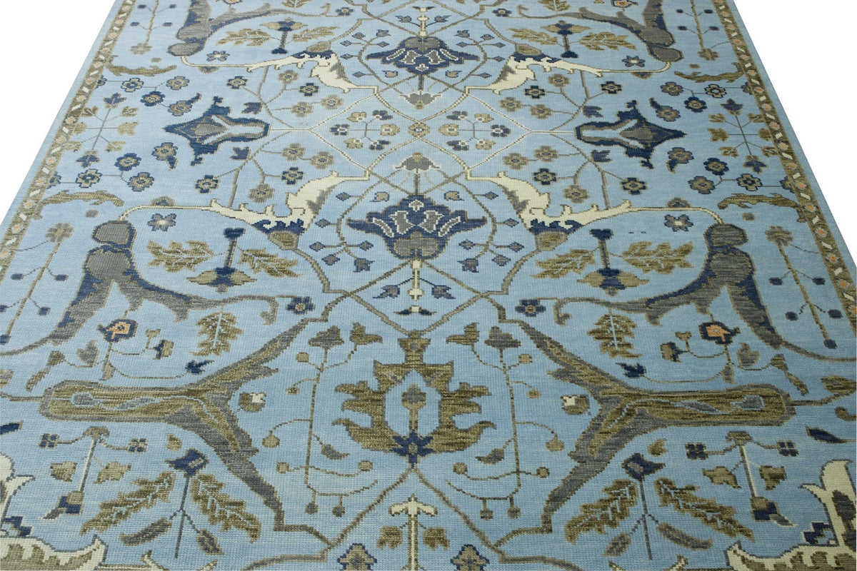 Blue & Gray Oushak Ziegler rug in room setting