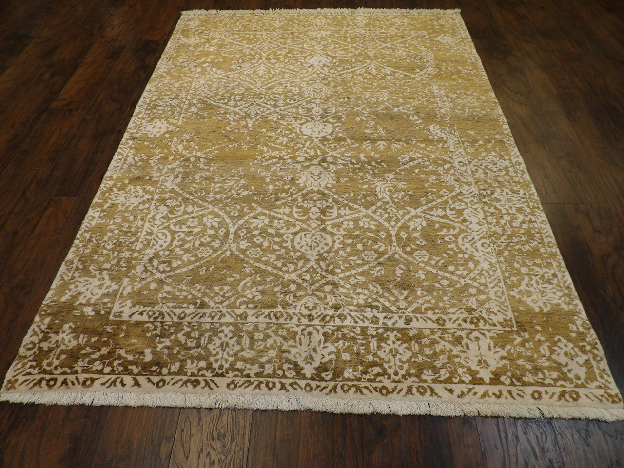 Back of hand-knotted damask rug showing construction