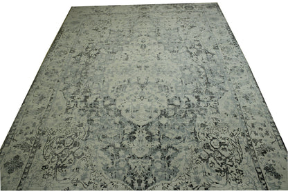Blue 9'1" x 14'5" Transitional Grass Design Hand knotted Wool Rug - Sku: w2069