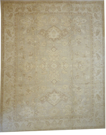 Oushak Chobi hand-knotted wool rug in Green, Gray, Beige & Gold, full view