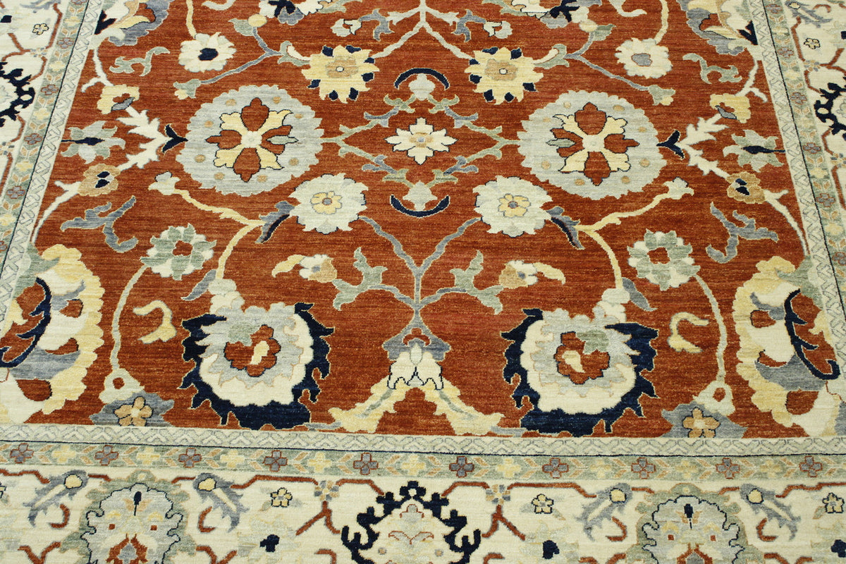 Beige & Rust Tribal Fine Chobi rug in room setting