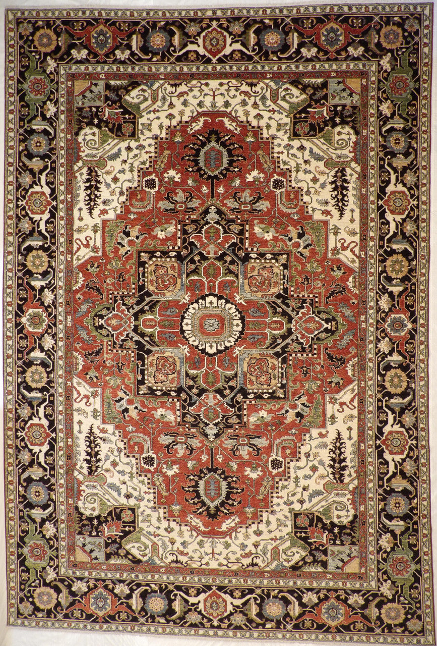 Serapi Tribal hand-knotted wool rug in Black, 12'0" x 17'8", SKU w1146